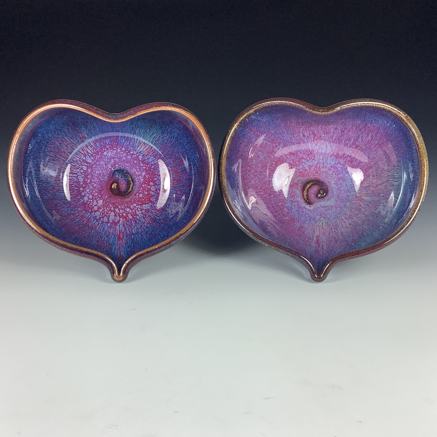 Handmade dinner sets ceramic pottery bowl stoneware dinnerware sets heart-shaped bowls set of two - Purple nesting love bowls dishes - item 2355