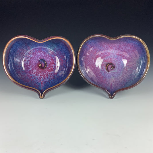 Handmade dinner sets ceramic pottery bowl stoneware dinnerware sets heart-shaped bowls set of two - Purple nesting love bowls dishes - item 2355
