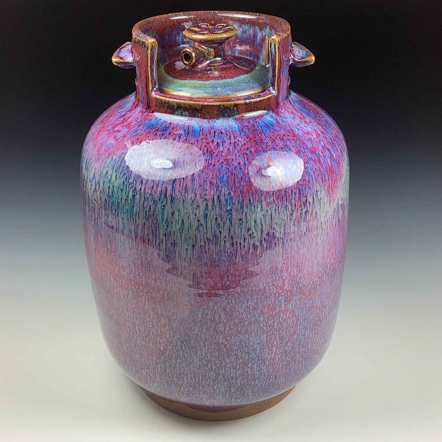 Handmade stoneware art abstract ceramic sculptures pottery decoration propane tank coin jar - Large purple - item 3578