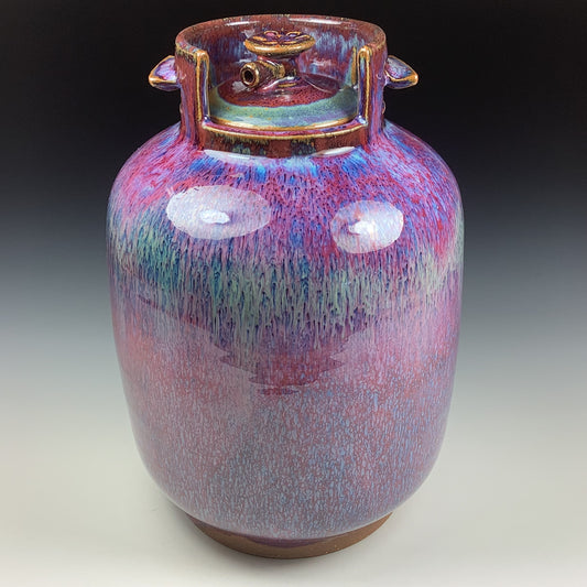 Handmade stoneware art abstract ceramic sculptures pottery decoration propane tank coin jar - Large purple - item 3578