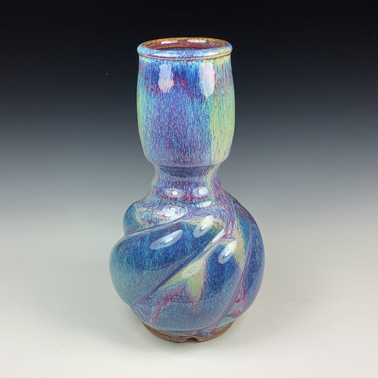 Handmade ceramic stoneware pottery centerpiece vase - Purple twisty hourglass shaped vase  - item 2928