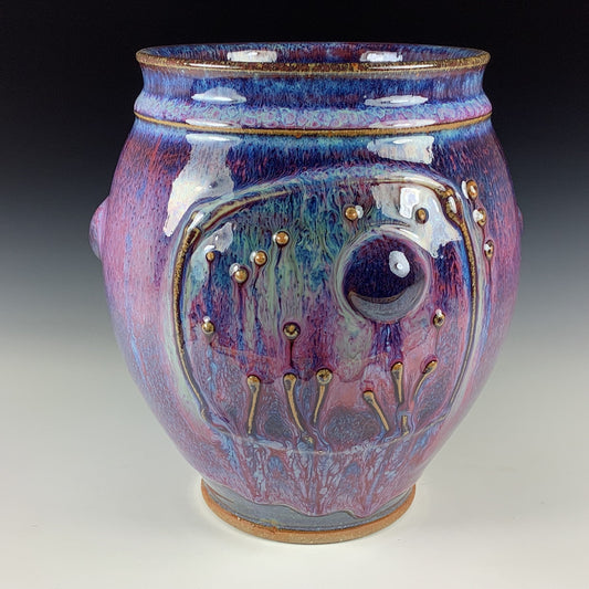 Decorative pottery vases utensil holder crock rustic clay vases artistic luxury handmade vases artistic centerpieces dinnerware stoneware- Purple landscape bump - item 3137