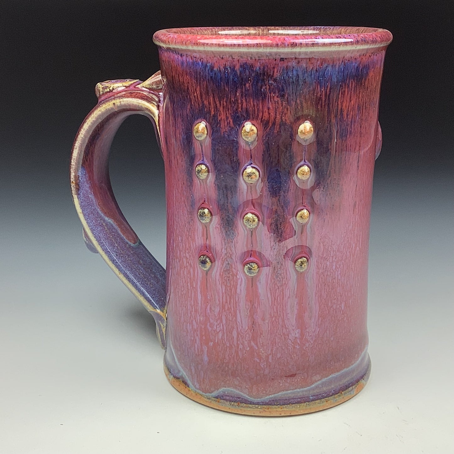 Handmade ceramic mugs stoneware coffee mugs pottery tea mugs stoneware drinkware - Red purple slip-dotted bump - item 3478