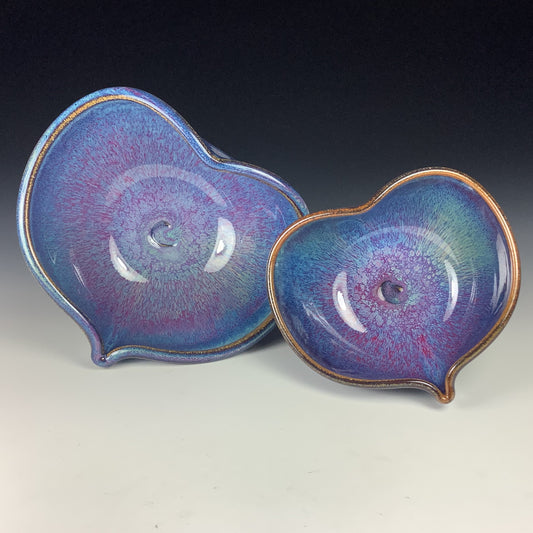 Handmade dinner sets ceramic pottery bowl stoneware dinnerware sets heart-shaped bowls set of two - purple nesting love bowls  - item 2389