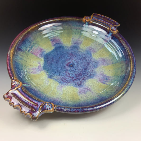 Handmade ceramic artisanal pottery dinnerware stoneware serving platter centerpiece - Purple yellow -item 3553