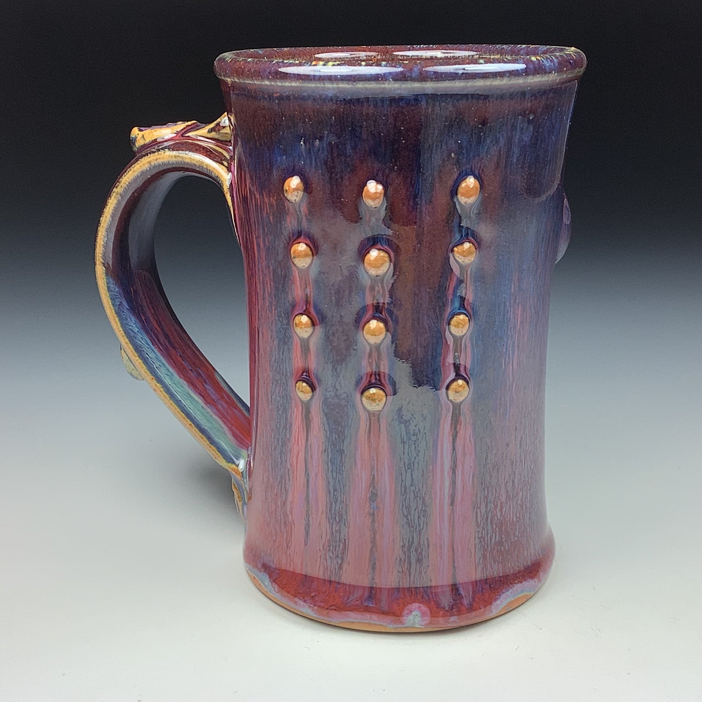Handmade ceramic mugs stoneware coffee mugs pottery tea mugs stoneware drinkware - Dark red purple slip-dotted bump - item 3496