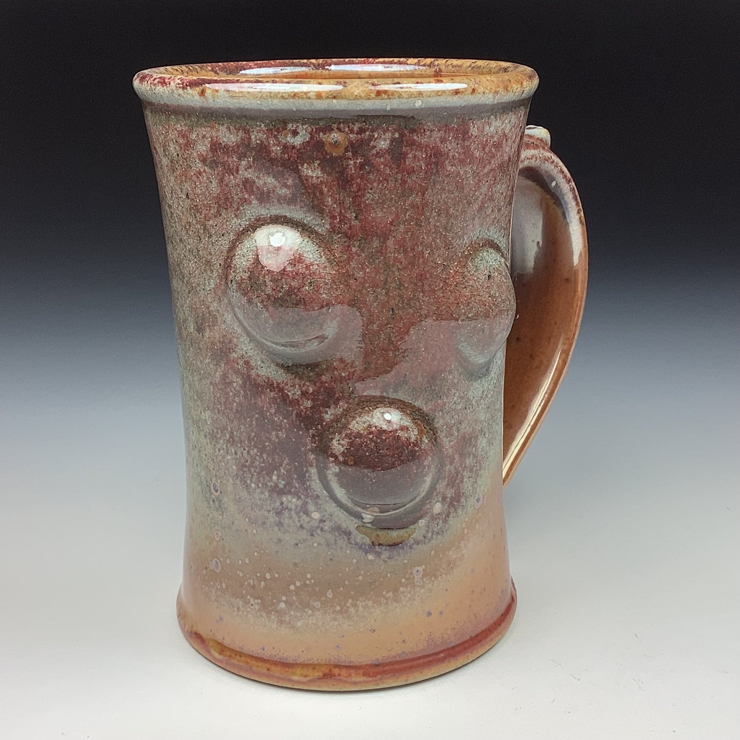 Handmade ceramic mugs stoneware coffee mugs pottery tea mugs stoneware drinkware - Orange shino slip-dotted bump - item 3488