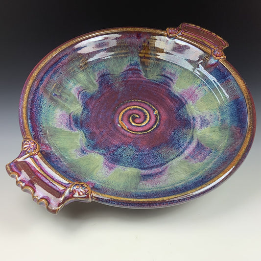 Handmade ceramic artisanal pottery dinnerware stoneware serving platter centerpiece - Red purple yellow - item 3552