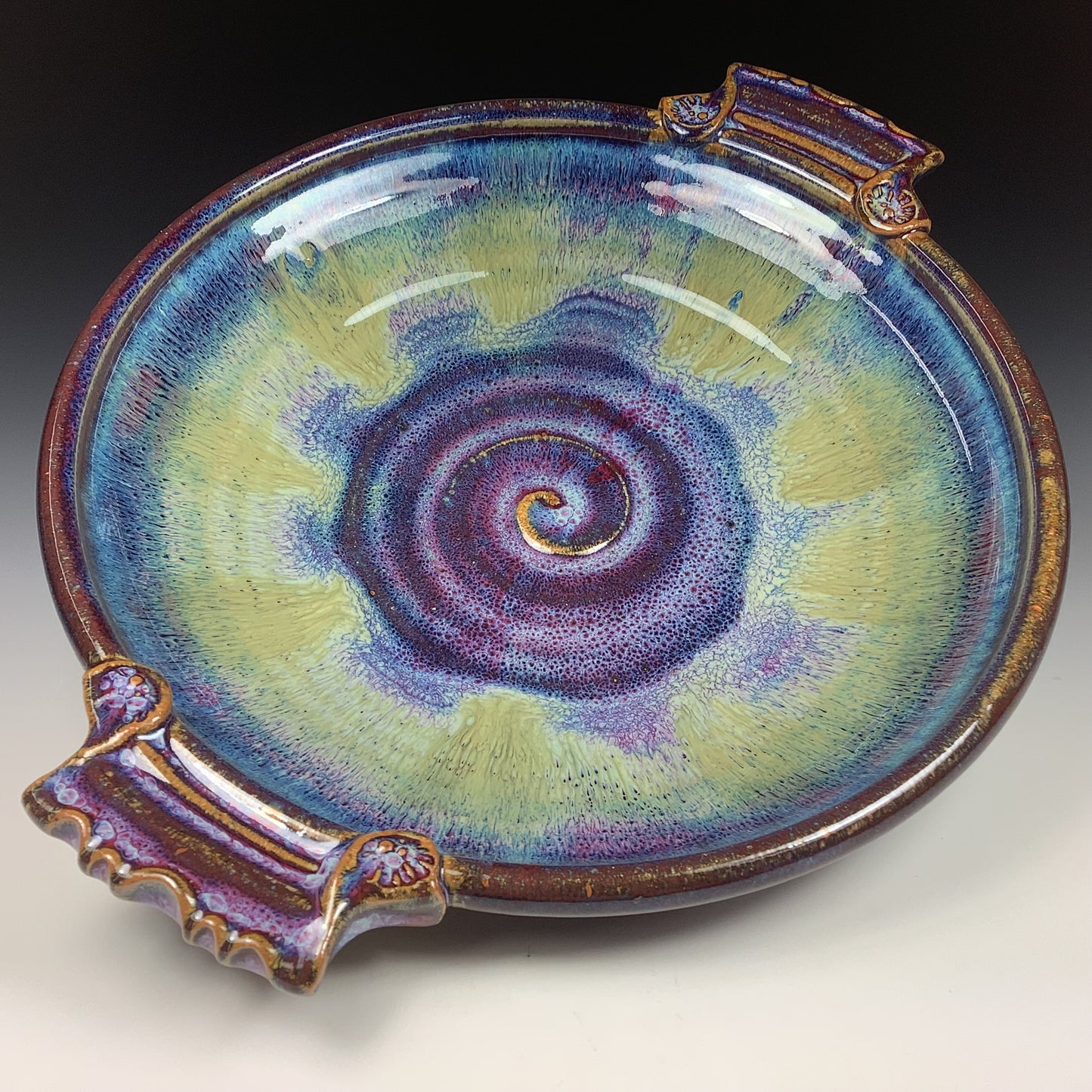 Handmade ceramic artisanal pottery dinnerware stoneware serving platter centerpiece - Purple yellow -item 3550