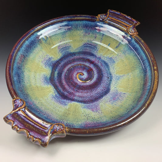Handmade ceramic artisanal pottery dinnerware stoneware serving platter centerpiece - Purple yellow -item 3550