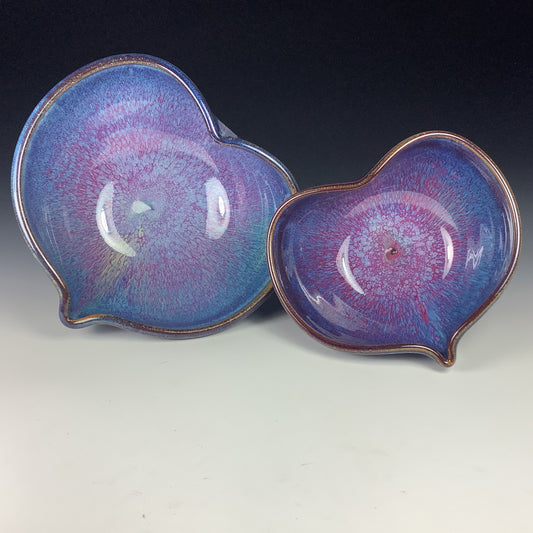 Handmade dinner sets ceramic pottery bowl stoneware dinnerware sets heart-shaped bowls set of two - Purple pink nesting love bowls - item 2391