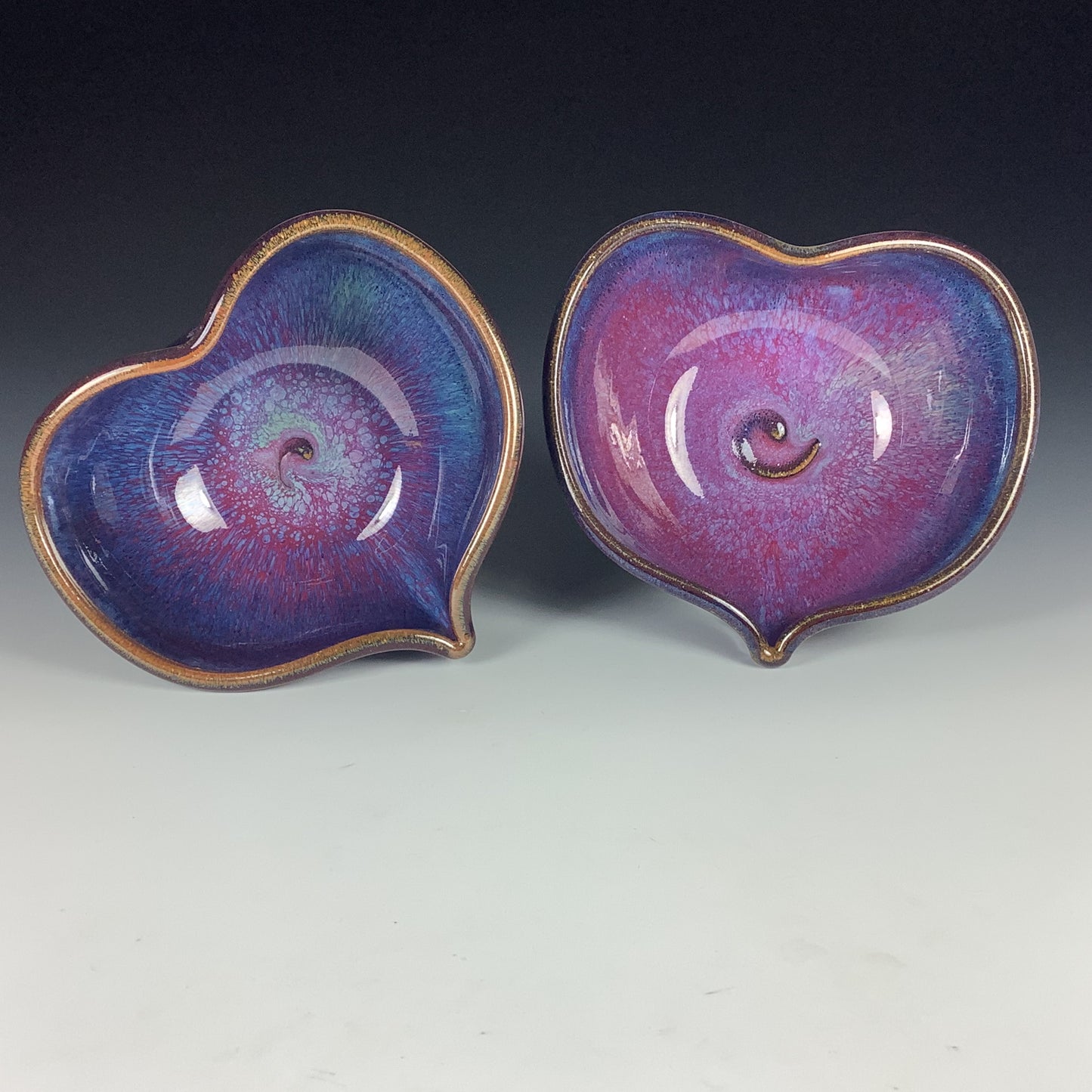 Handmade dinner sets ceramic pottery bowl stoneware dinnerware sets heart-shaped bowls set of two - Purple nesting red love bowls dishes- item 2358