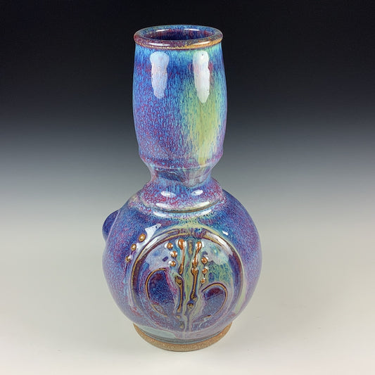 Handmade ceramic stoneware pottery centerpiece vase  - Purple bamboo hourglass shaped vase- item 2672