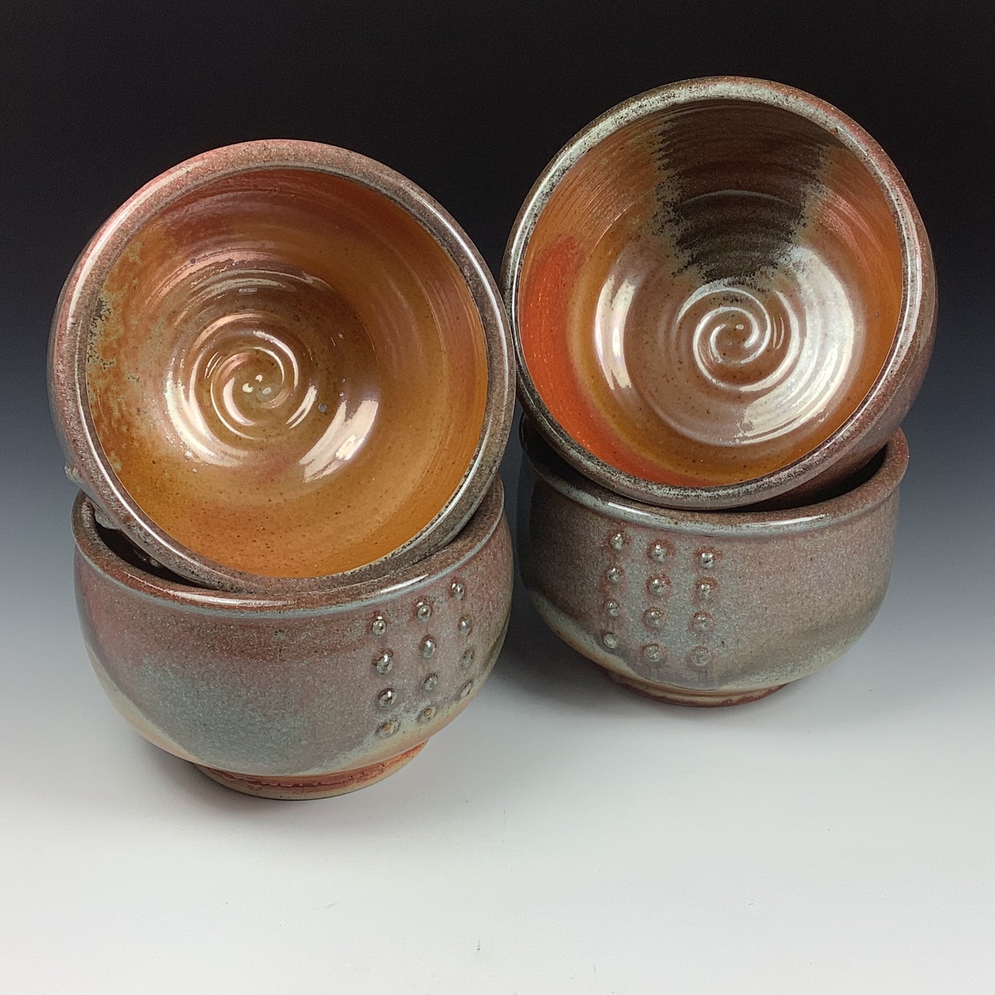 Handmade dinner sets ceramic pottery bowl stoneware dinnerware sets of four dinnerware - Orange shino slip-dotted stacking bowls  - item 3571
