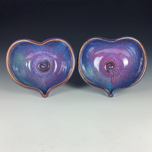 Handmade dinner sets ceramic pottery bowl stoneware dinnerware sets heart-shaped bowls set of two - Purple nesting love bowls dishes  - item 2352