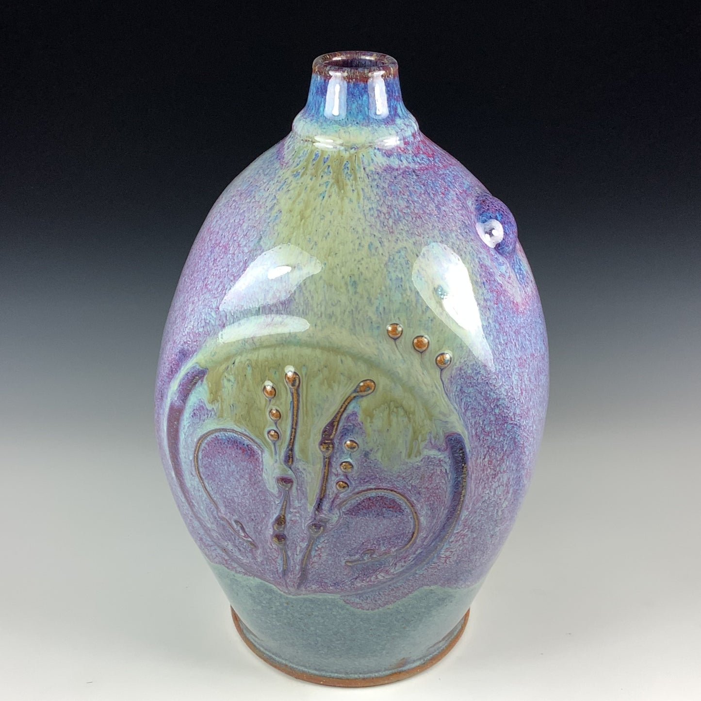 Handmade ceramic stoneware pottery bottle vase - Purple bamboo bottle - item 2677