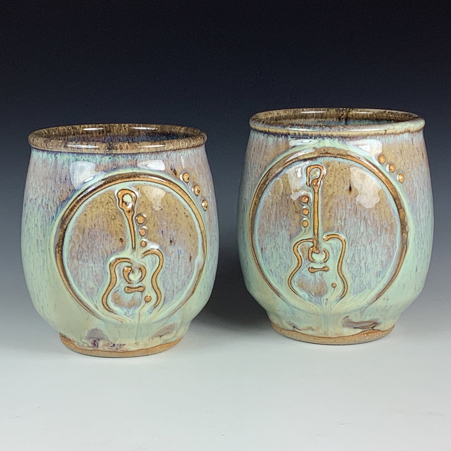 Handmade dinner sets ceramic pottery stoneware dinnerware artisan teacups set of two  - White guitar teacup - item 3031