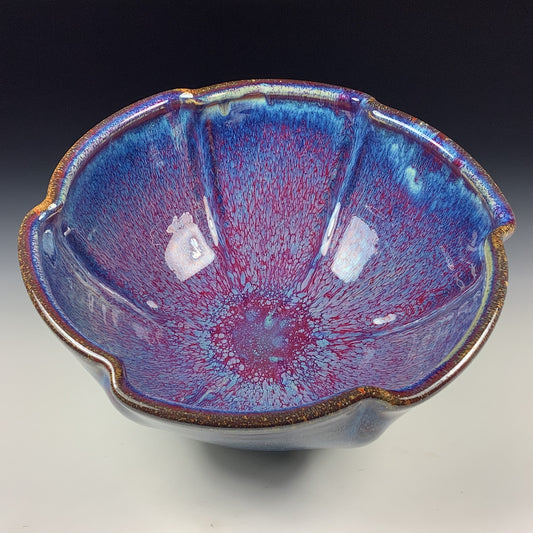 Handmade ceramic artisanal pottery bowls dinnerware stoneware serving bowls centerpiece - Medium purple red scalloped rim - item 3281