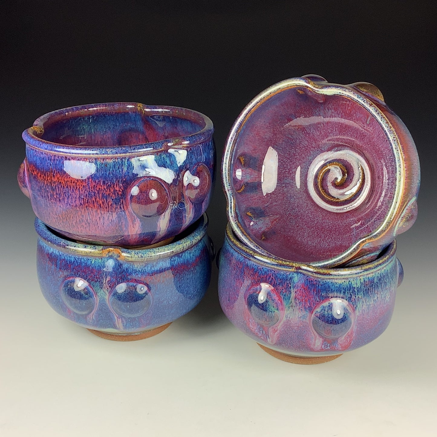Handmade dinner sets ceramic pottery bowl stoneware dinnerware sets of four dinnerware - Purple bump stacking bowls  - item 2202