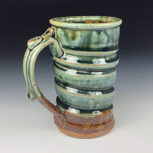Handmade ceramic mugs stoneware coffee mugs pottery tea mugs cup stoneware drinkware - Green amber wiggle - item 1822