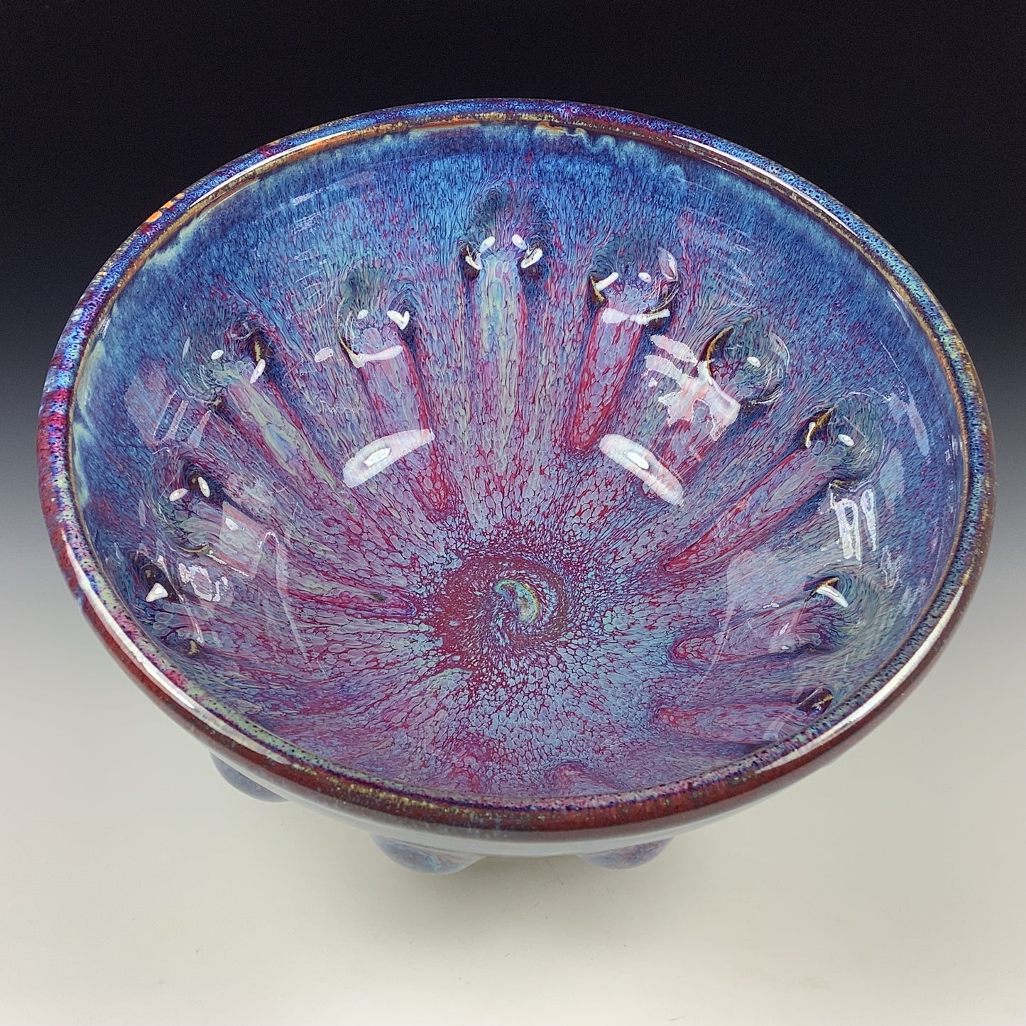 Handmade ceramic artisanal pottery bowls dinnerware stoneware serving bowls centerpiece- Medium purple red bump - item 3288