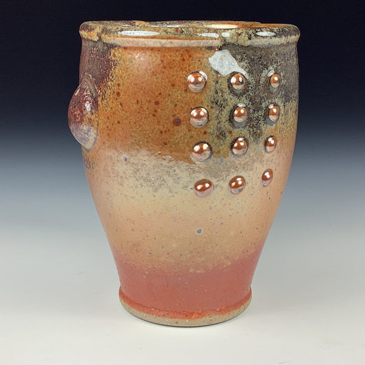 Handmade ceramic stoneware pottery dinnerware cup - Orange shino ash slip dotted bump cup - item 3350