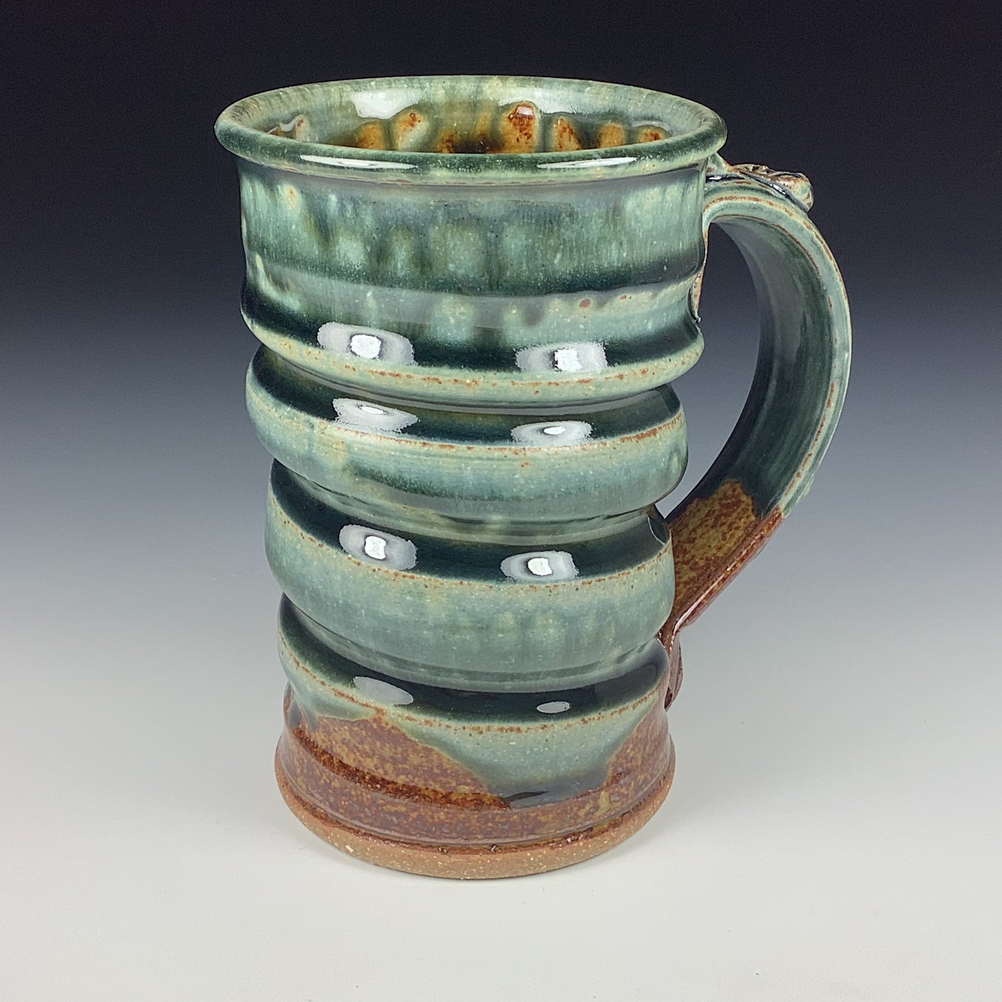 Handmade ceramic mugs stoneware coffee mugs pottery tea mugs cup stoneware drinkware - Green amber wiggle - item 1793