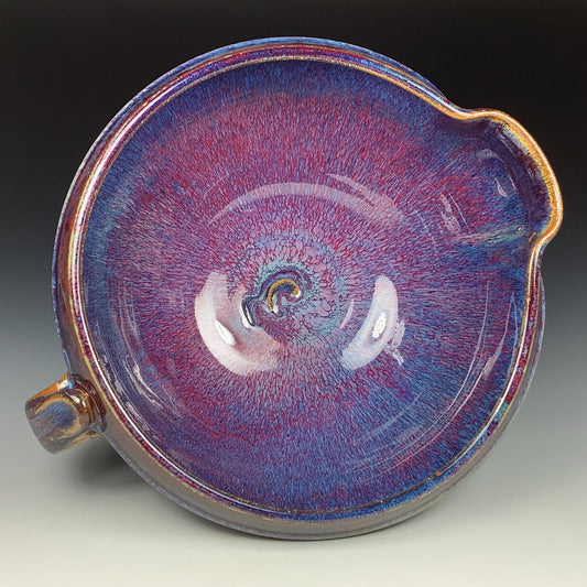 Handmade ceramic stoneware batter bowl -Purple blue red slip-dotted - item 3546