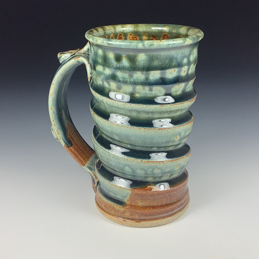 Handmade ceramic mugs stoneware coffee mugs pottery tea mugs cup stoneware drinkware - Green amber wiggle - item 1795
