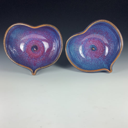 Handmade dinner sets ceramic pottery bowl stoneware dinnerware sets heart-shaped bowls set of two - Purple nesting love bowls dishes- item 2364