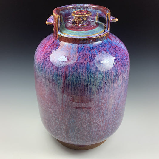 Handmade stoneware art abstract ceramic sculptures pottery decoration propane tank coin jar - Large purple - item 3580