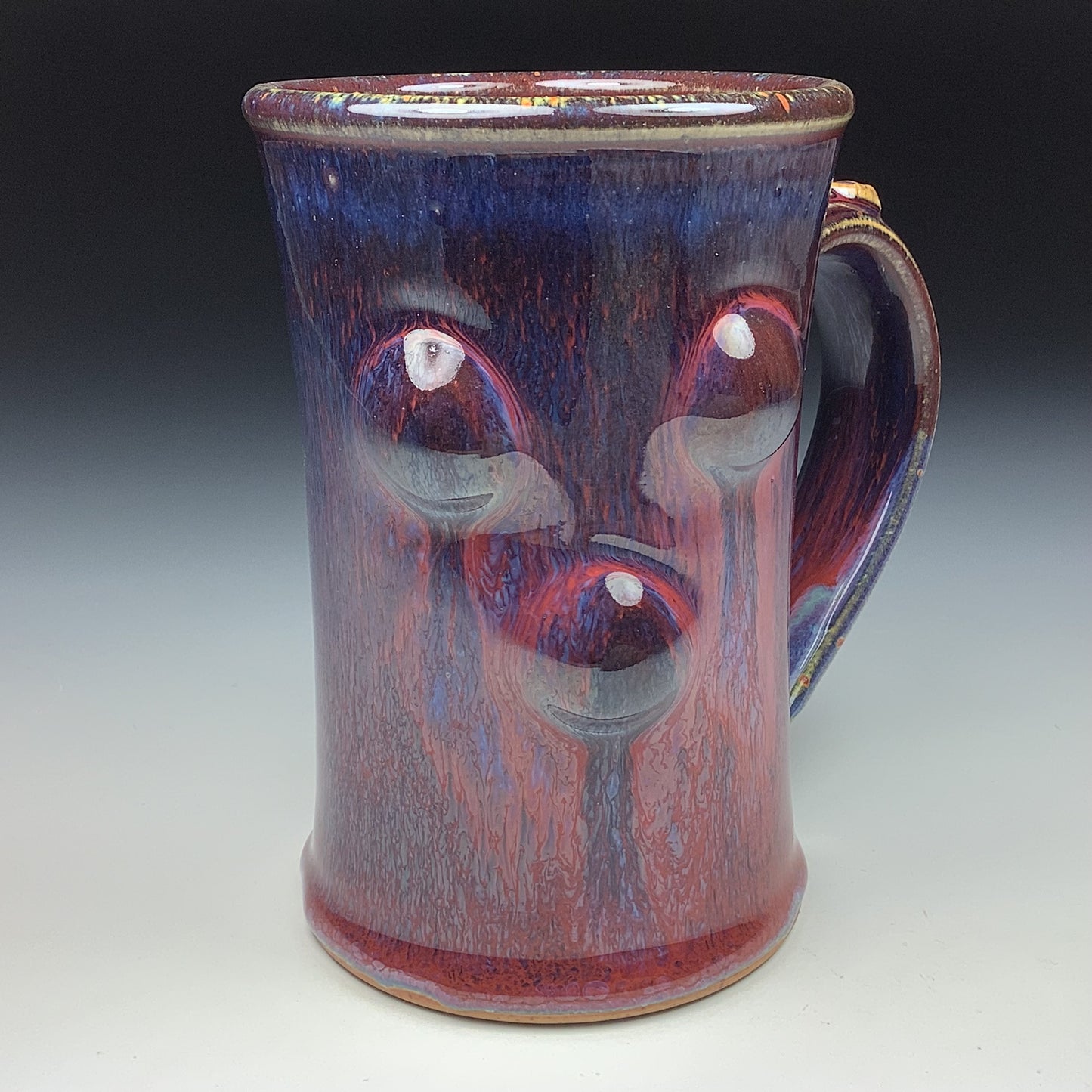 Handmade ceramic mugs stoneware coffee mugs pottery tea mugs stoneware drinkware - Dark red purple slip-dotted bump - item 3496