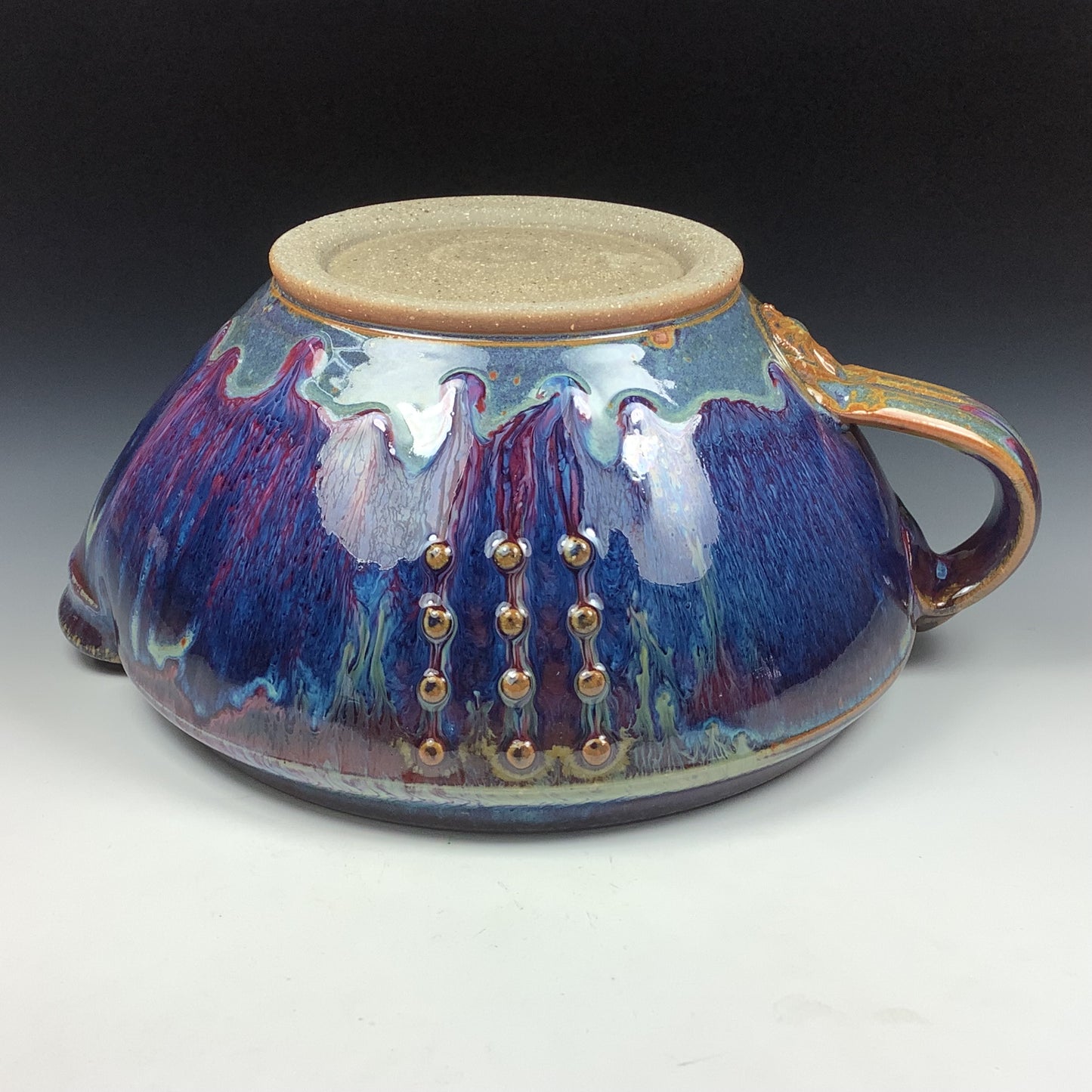 Handmade ceramic stoneware batter bowl - Purple blue slip-dotted - item 3547