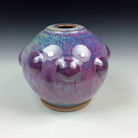 Handmade ceramic stoneware pottery centerpiece vase - Small purple bump vase - item 2921