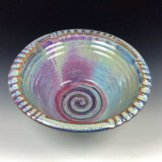 Handmade ceramic artisanal pottery bowls dinnerware stoneware serving bowls centerpiece - Medium purple spiral - item 2991