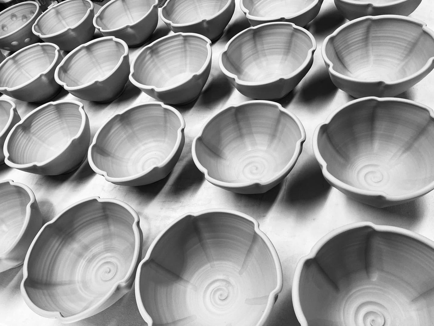 Handmade ceramic artisanal pottery bowls dinnerware stoneware serving bowls centerpiece - Medium bring red scalloped rim - item 3285