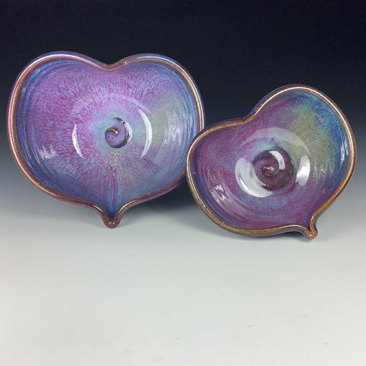Handmade dinner sets ceramic pottery bowl stoneware dinnerware sets heart-shaped bowls set of two - Purple nesting love bowls dishes - item 2411