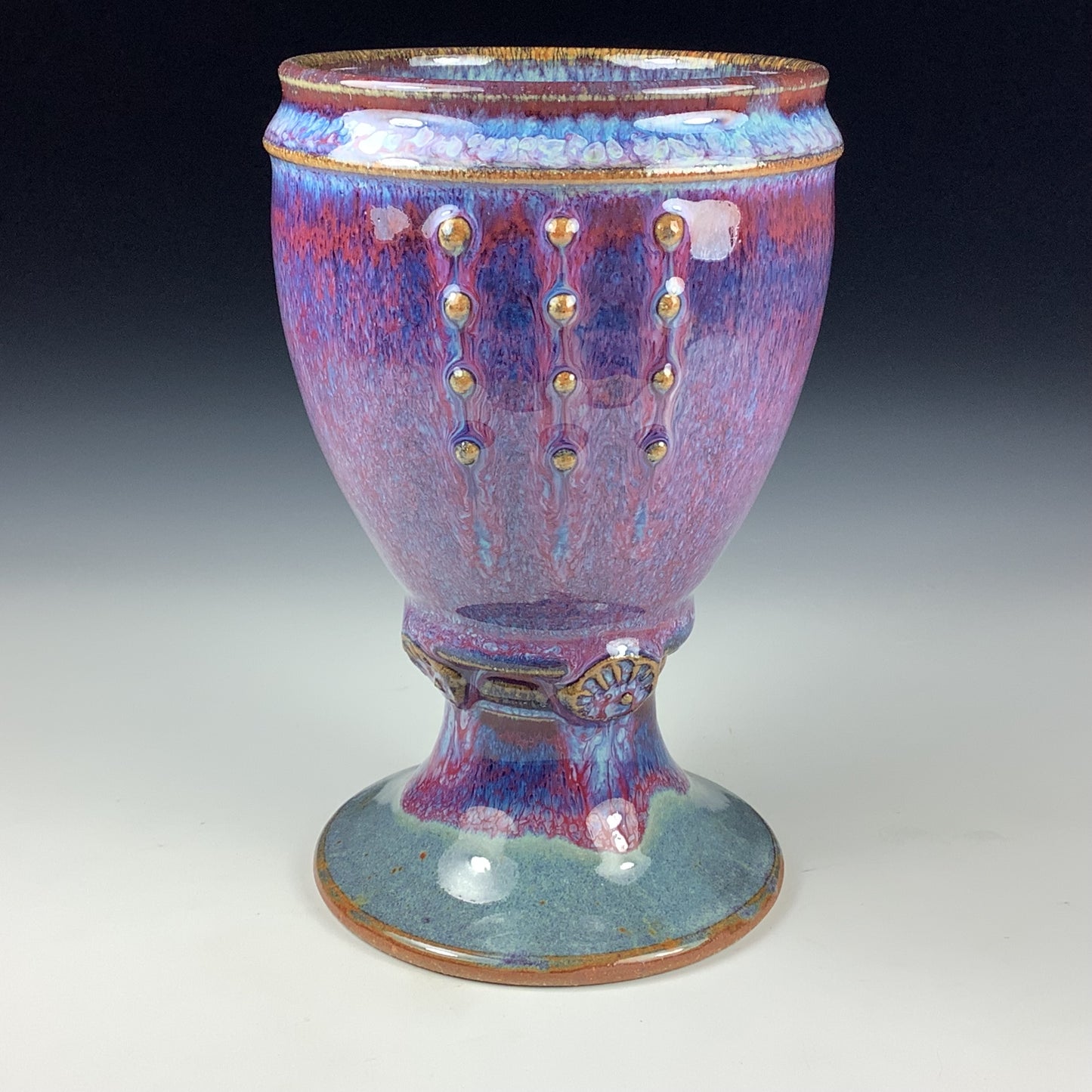 Handmade ceramic stoneware pottery dinnerware artistic goblets handmade chalices unique drink goblets  - Purple slip dotted cup - item 3318
