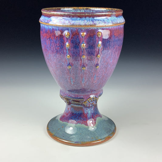 Handmade ceramic stoneware pottery dinnerware artistic goblets handmade chalices unique drink goblets  - Purple slip dotted cup - item 3318