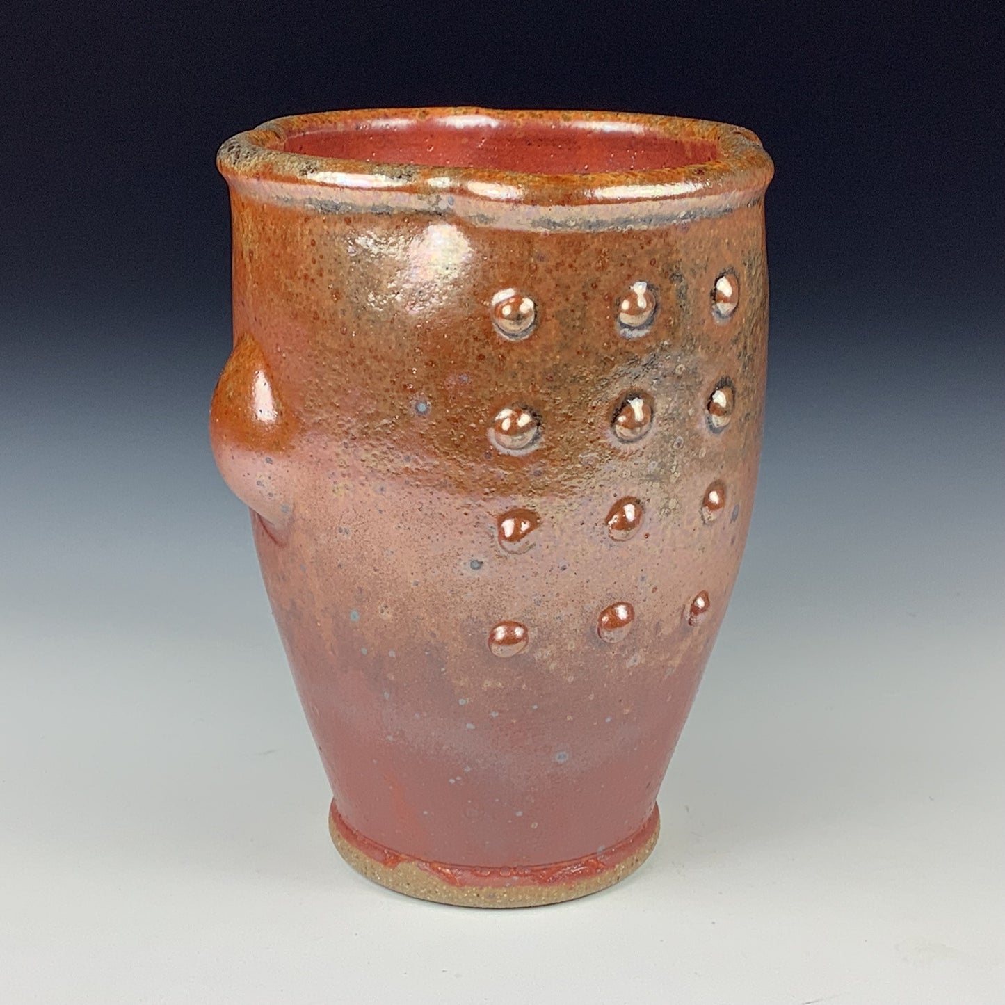 Handmade stoneware small pottery cup dinnerware  - Iron red slip dotted bump - item 3345