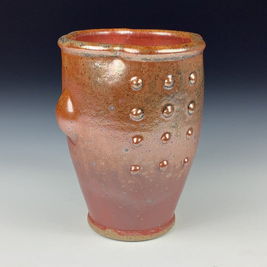 Handmade stoneware small pottery cup dinnerware  - Iron red slip dotted bump - item 3345