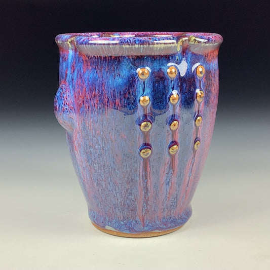 Handmade stoneware small pottery cup dinnerware  - Purple red slip dotted bump - item 3358