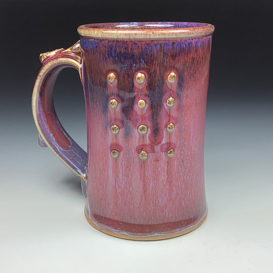 Handmade ceramic mugs stoneware coffee mugs pottery tea mugs stoneware drinkware - Red purple slip-dotted bump - item 3490