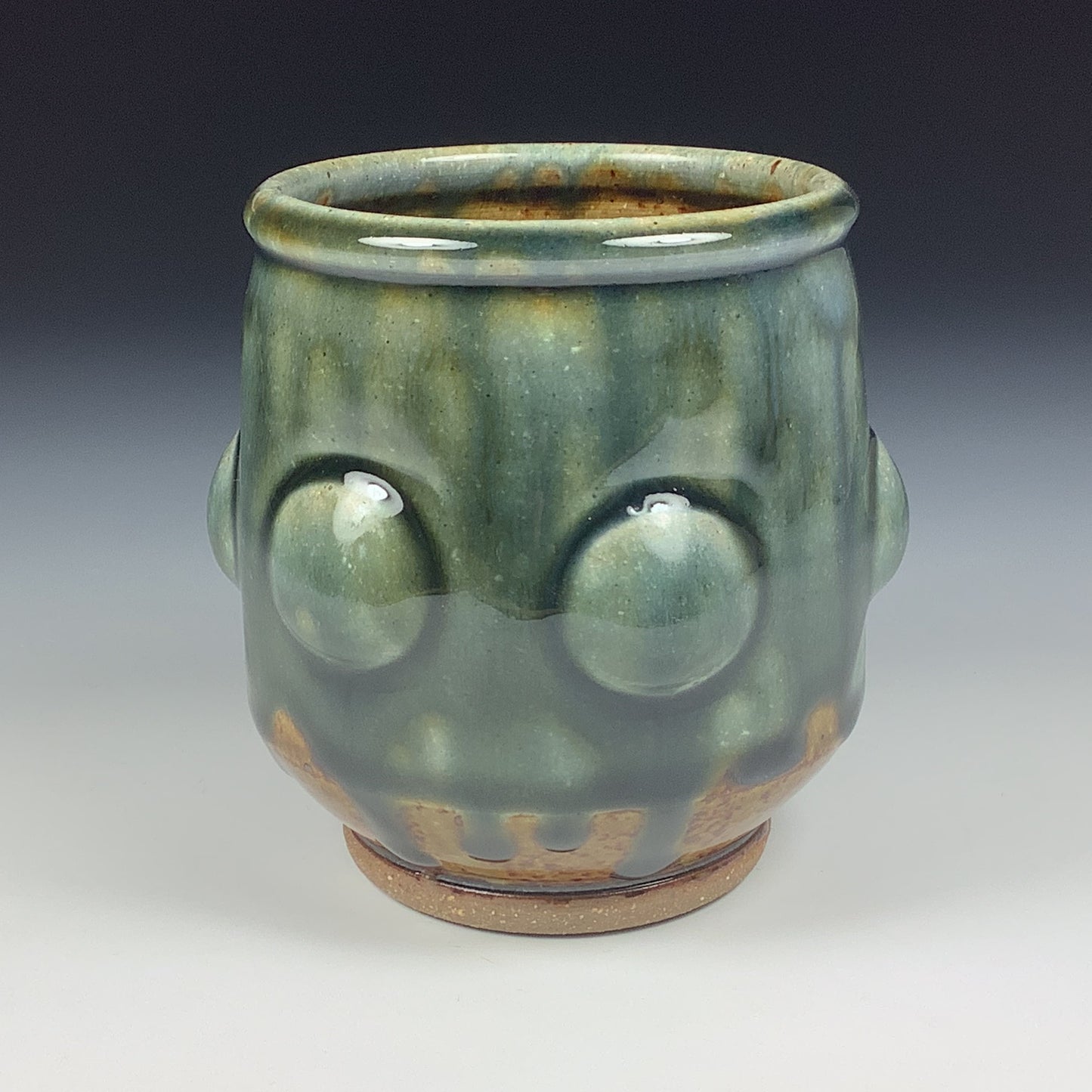 Artisan teacups luxury tea sets vintage ceramic teacups handmade stoneware pottery cup - Green ash bump - item 1772