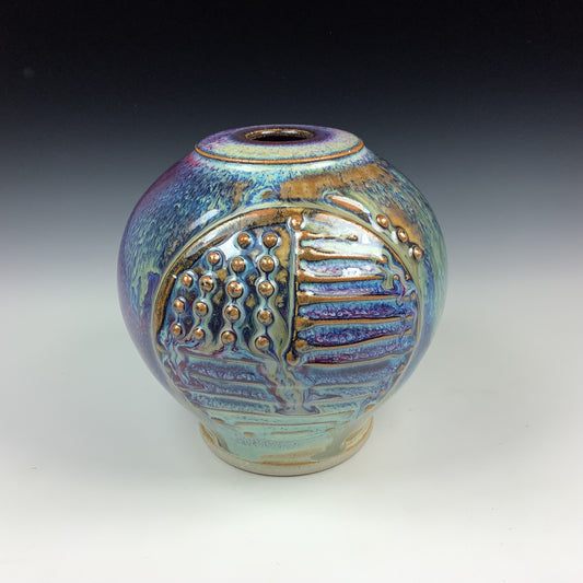 Handmade ceramic stoneware pottery centerpiece vase - Small purple USA flag vase- item 2916