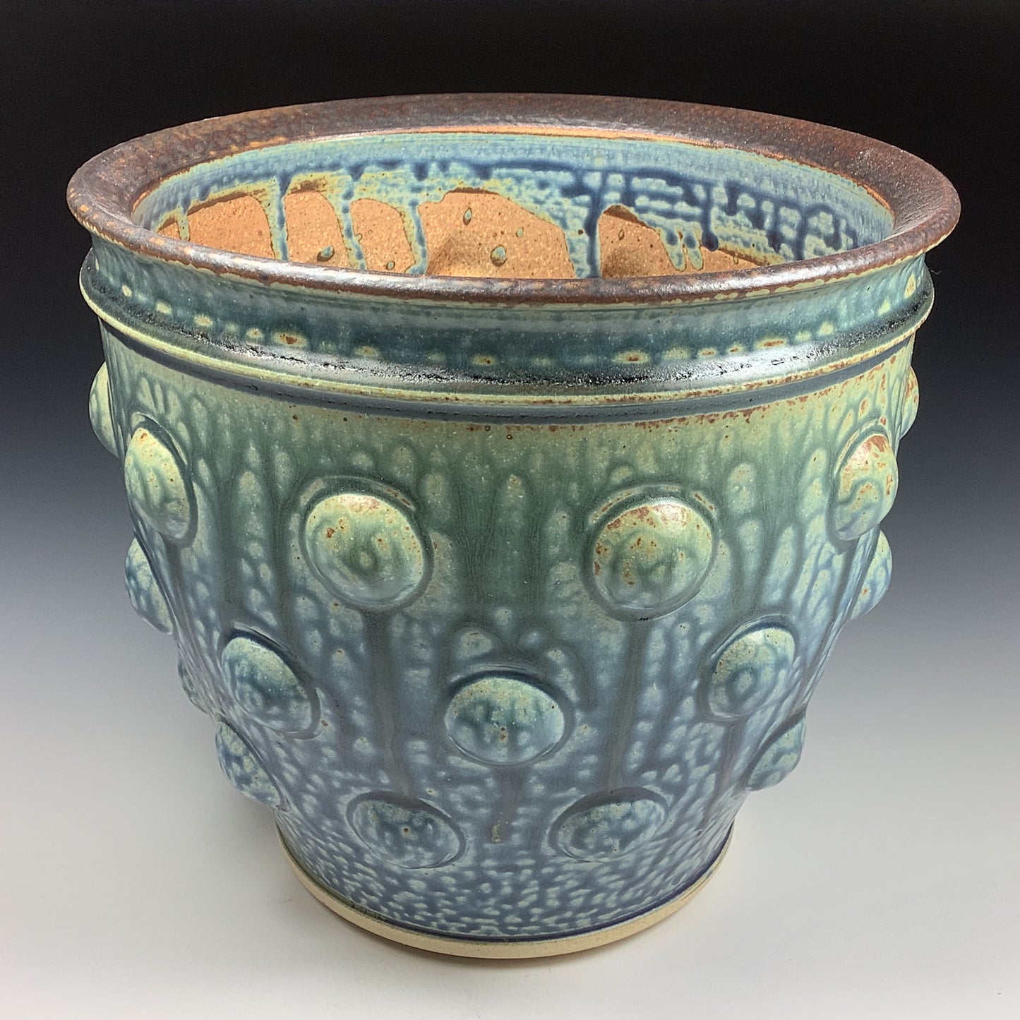 Handmade stoneware ceramic planter - Ash blue bump - item 3585