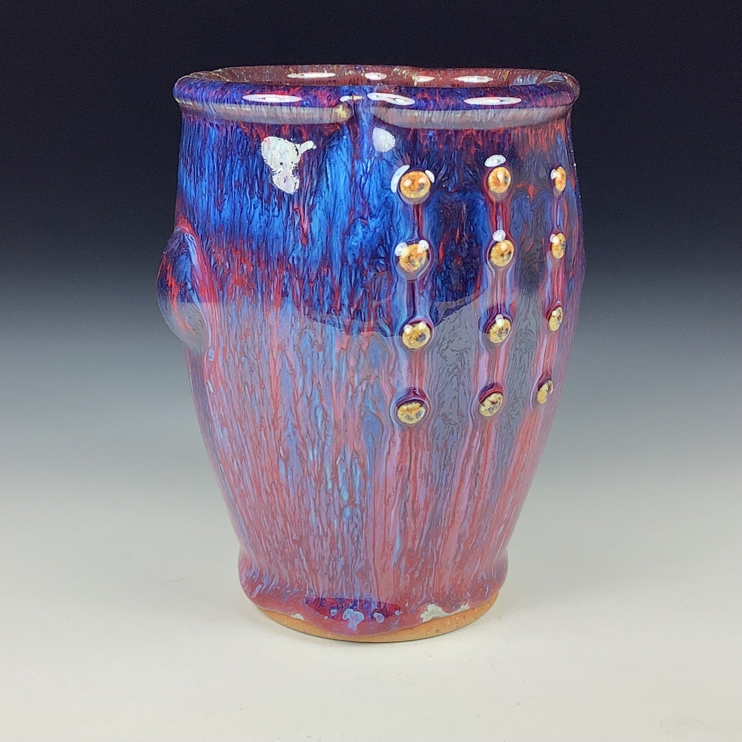 Handmade stoneware small pottery cup dinnerware  - Purple red slip dotted bump - item 3346