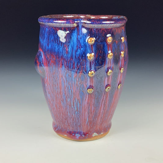 Handmade stoneware small pottery cup dinnerware  - Purple red slip dotted bump - item 3346