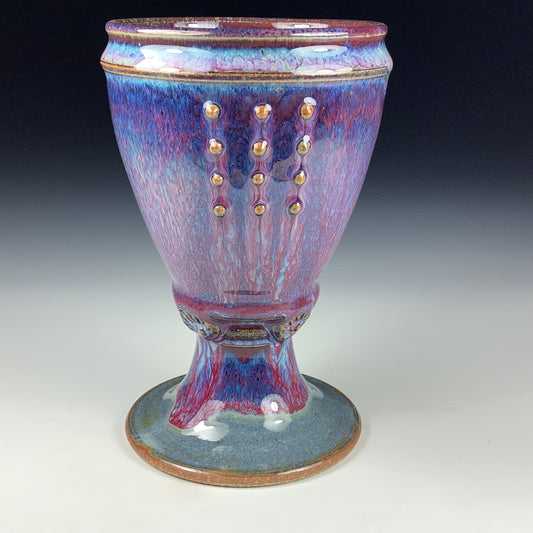 Handmade ceramic stoneware pottery dinnerware artistic goblets handmade chalices unique drink goblets  - Purple slip dotted cup - item 3320