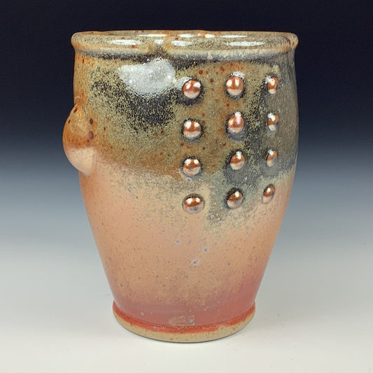 Handmade ceramic stoneware pottery dinnerware cup - Orange shino ash slip dotted bump cup- item 3357